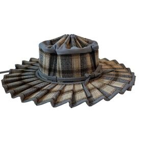 Lorna Murray Taroko Vienna Hat Grey Beige Check Natural Fibre Sun Hat Small NEW